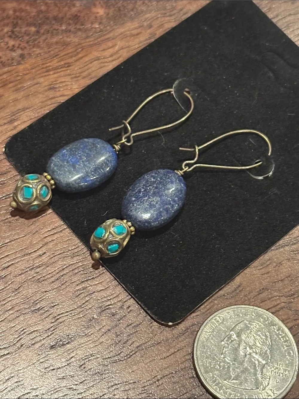 Blue Stone Drop Earrings with Turquoise Accent